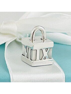 Tiffany & Co Atlas Padlock Charm Pendant Cube Box Square Roman Numerals